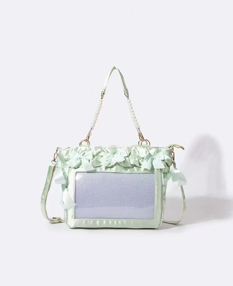 New Y2K Ribbon Bow Ita Crossbody Bag Sweet Girls Transparent Large Capacity Shoulder Bag DIY Display Handbag Lady Satin Tote Bag