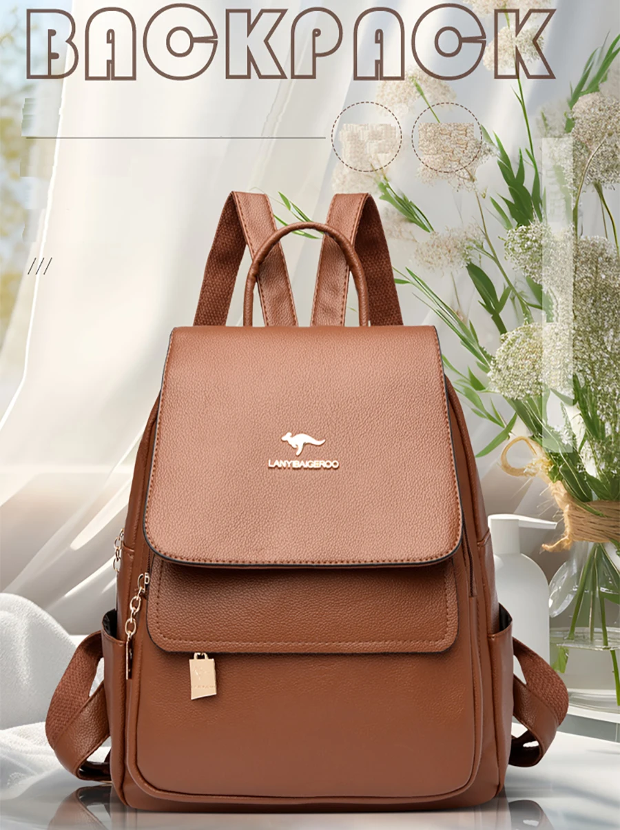 2026 New High Quality Leather Backpack Women's Large Capacity Travel Backpack Fashion School Bags Mochila Shoulder Bag For Women