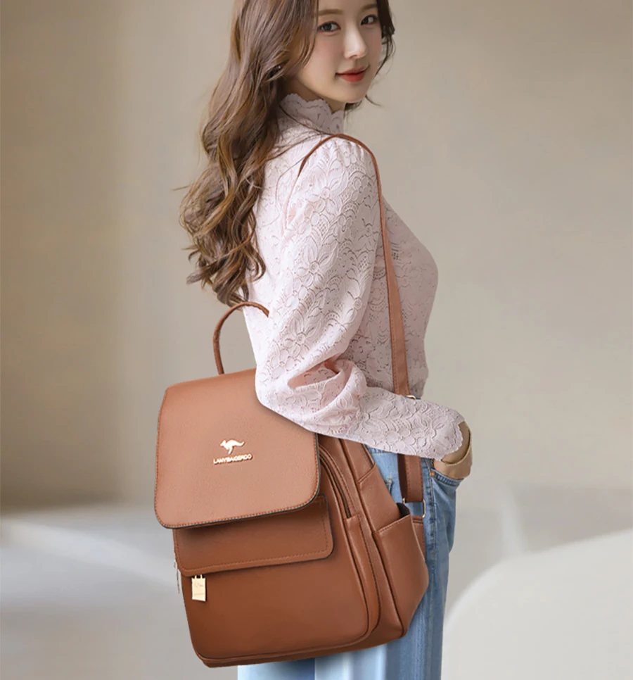 2026 New High Quality Leather Backpack Women's Large Capacity Travel Backpack Fashion School Bags Mochila Shoulder Bag For Women