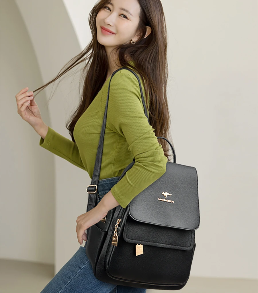 2026 New High Quality Leather Backpack Women's Large Capacity Travel Backpack Fashion School Bags Mochila Shoulder Bag For Women