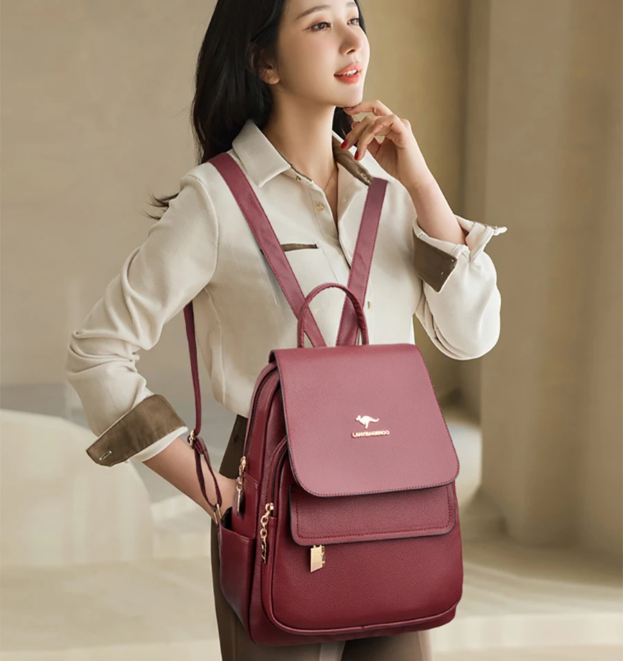 2026 New High Quality Leather Backpack Women's Large Capacity Travel Backpack Fashion School Bags Mochila Shoulder Bag For Women