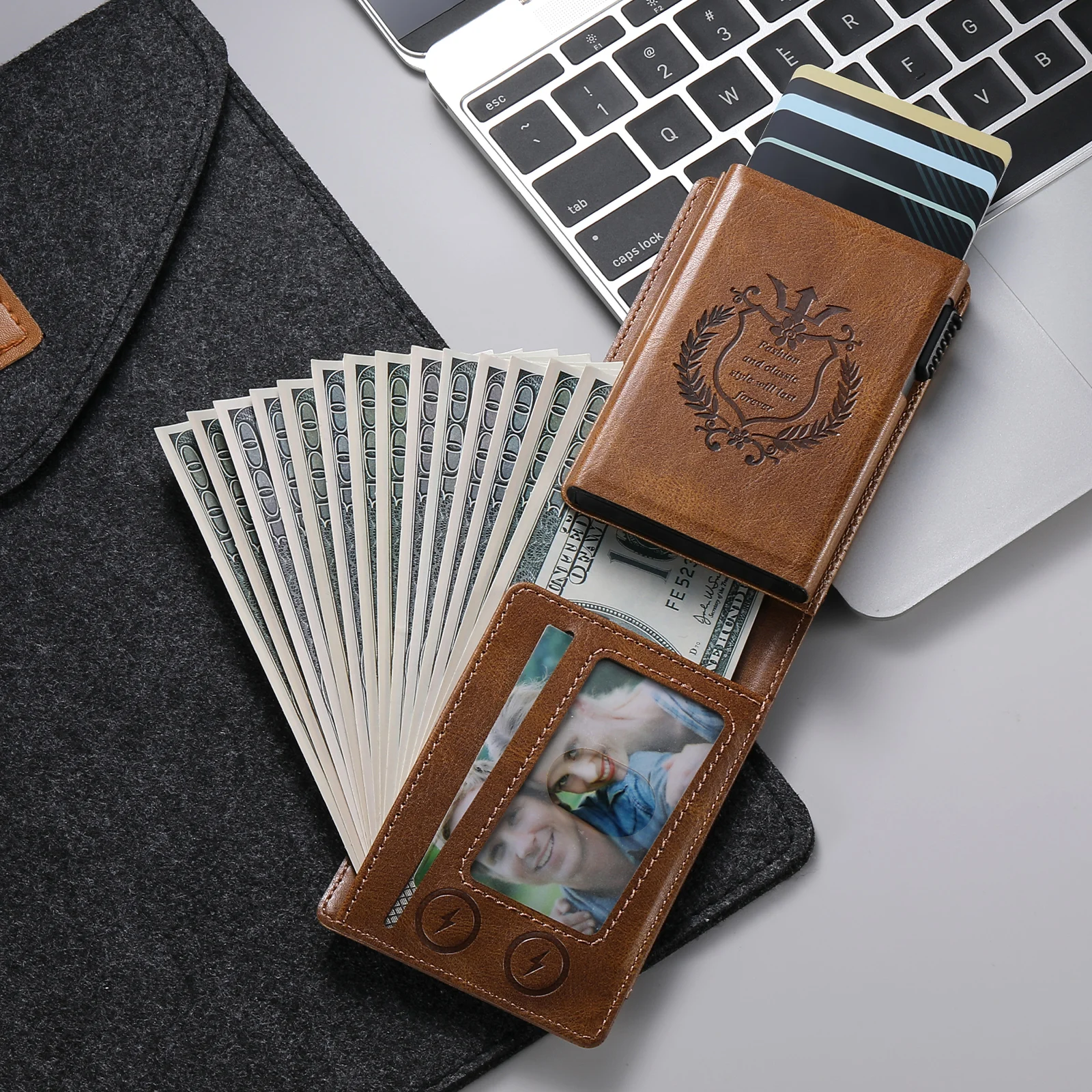 RFID Protection Card Slot Multi-functional Wallet Flip High Quality PU Leather Card Box Fashion Automatically Ejects Card Holder