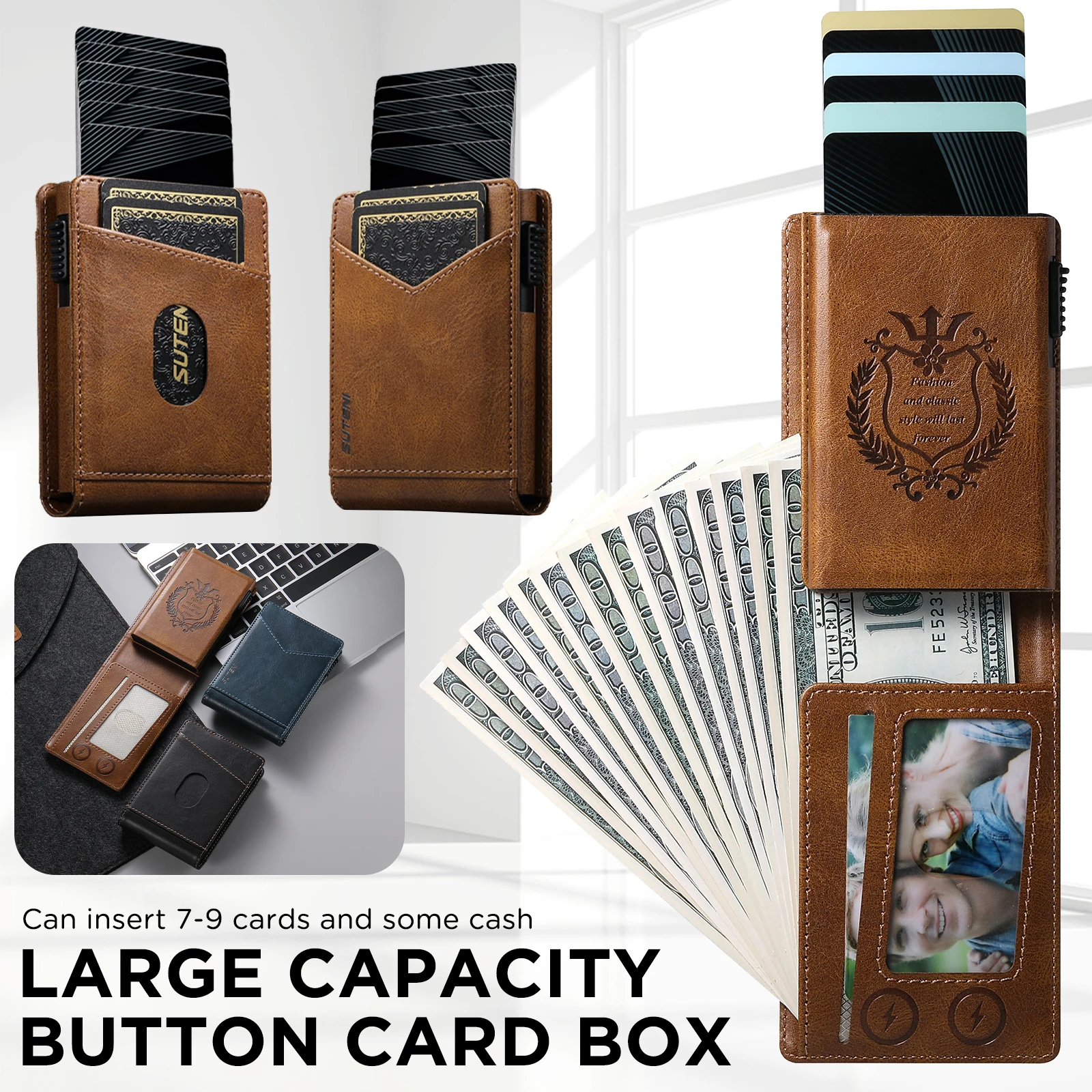 RFID Protection Card Slot Multi-functional Wallet Flip High Quality PU Leather Card Box Fashion Automatically Ejects Card Holder