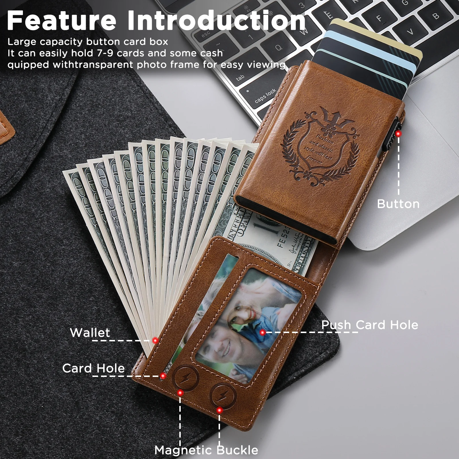 RFID Protection Card Slot Multi-functional Wallet Flip High Quality PU Leather Card Box Fashion Automatically Ejects Card Holder