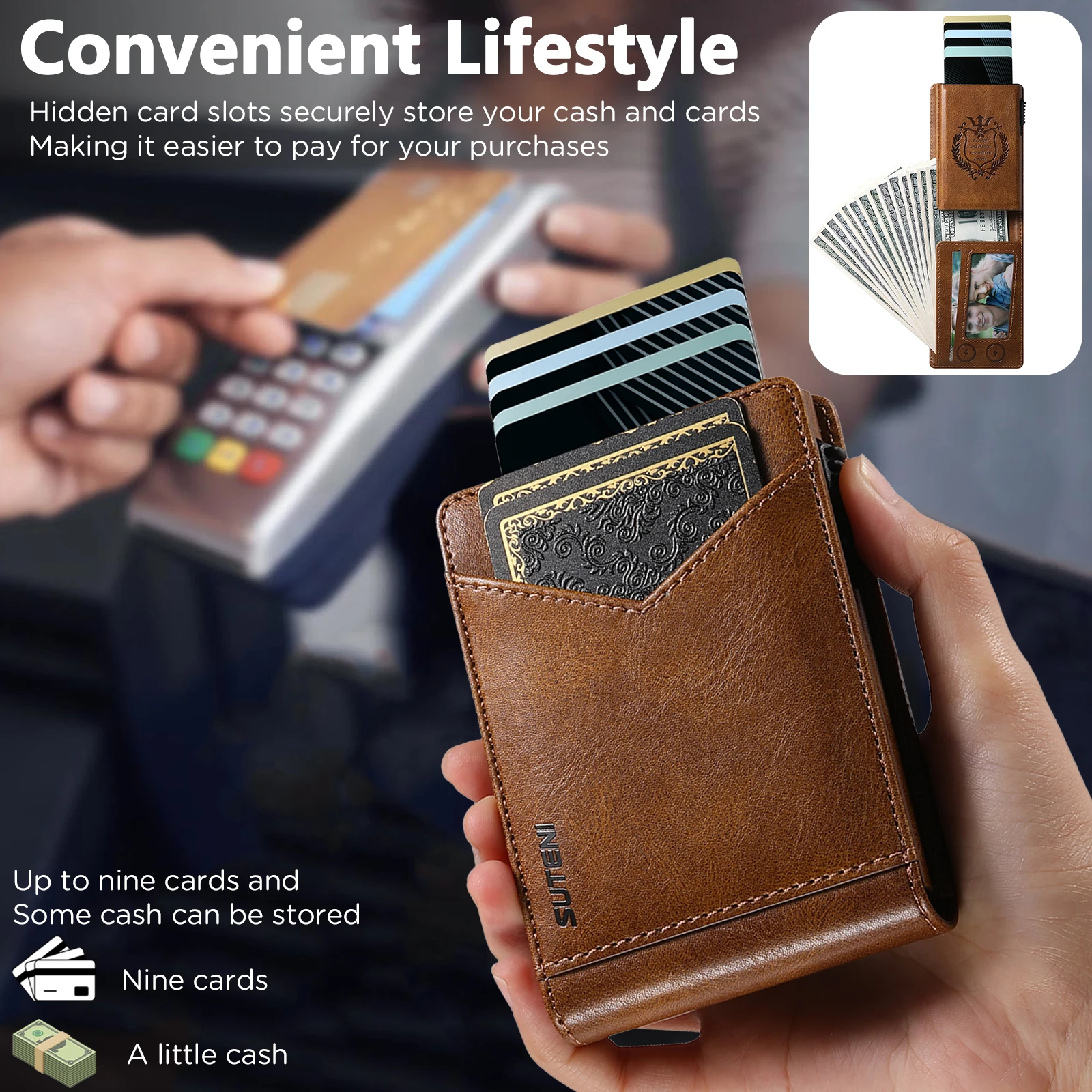 RFID Protection Card Slot Multi-functional Wallet Flip High Quality PU Leather Card Box Fashion Automatically Ejects Card Holder