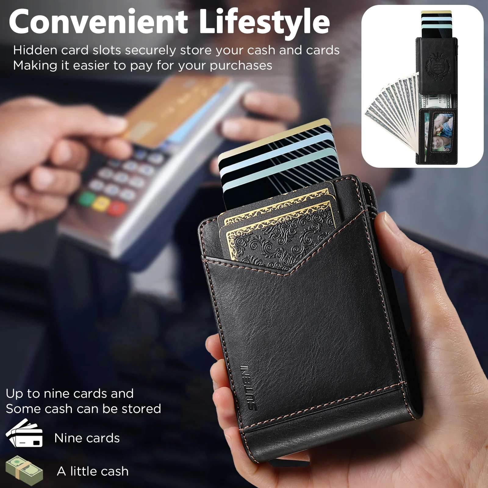 RFID Protection Card Slot Multi-functional Wallet Flip High Quality PU Leather Card Box Fashion Automatically Ejects Card Holder