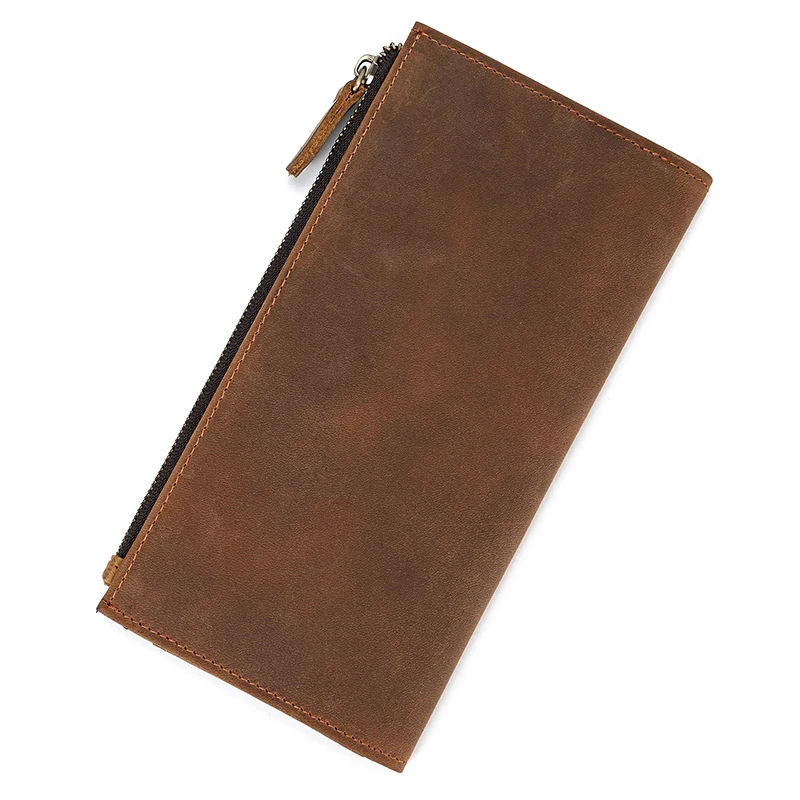 Genuine leather cash wallets vintage leather purse men women clip purse wallet luxury brand designer long wallet for male female