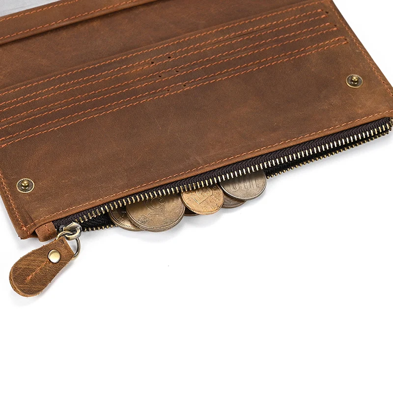 Genuine leather cash wallets vintage leather purse men women clip purse wallet luxury brand designer long wallet for male female