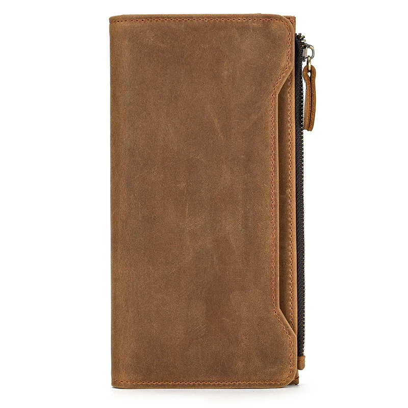 Genuine leather cash wallets vintage leather purse men women clip purse wallet luxury brand designer long wallet for male female