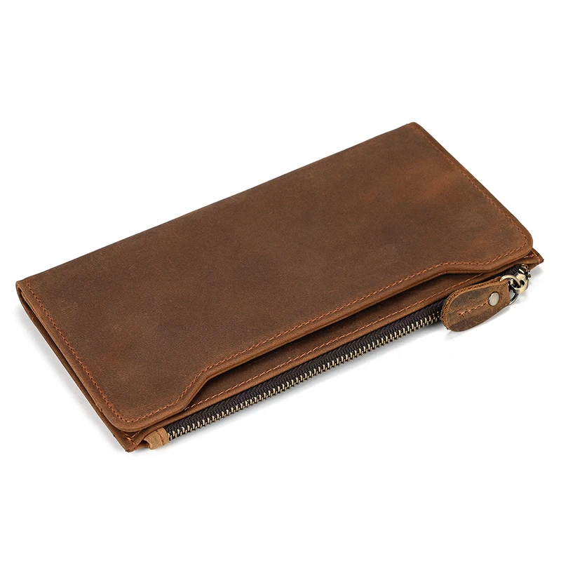 Genuine leather cash wallets vintage leather purse men women clip purse wallet luxury brand designer long wallet for male female