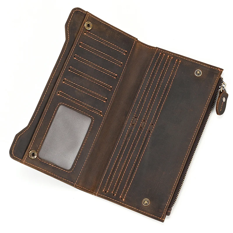 Genuine leather cash wallets vintage leather purse men women clip purse wallet luxury brand designer long wallet for male female
