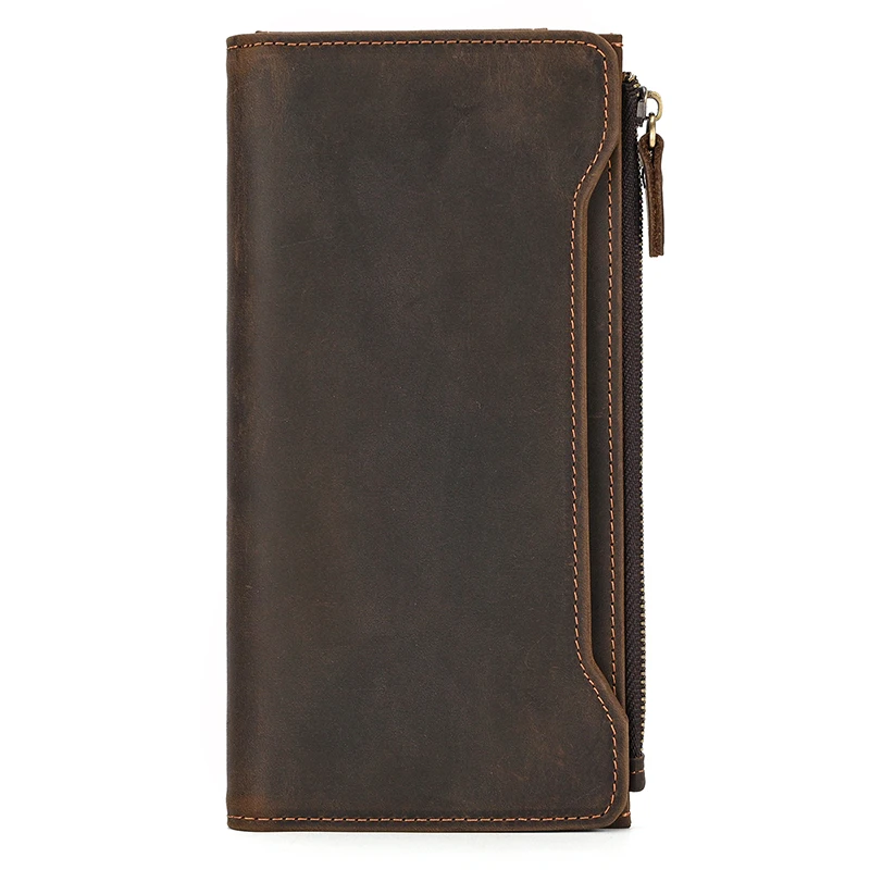 Genuine leather cash wallets vintage leather purse men women clip purse wallet luxury brand designer long wallet for male female