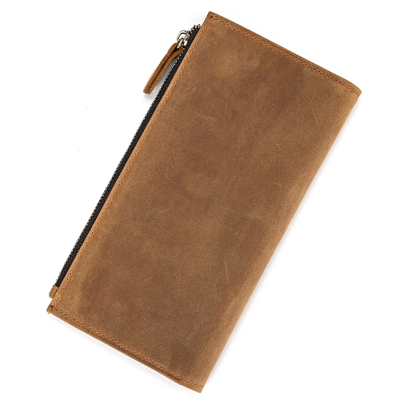 Genuine leather cash wallets vintage leather purse men women clip purse wallet luxury brand designer long wallet for male female