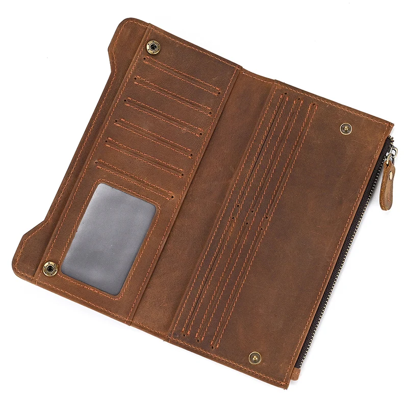 Genuine leather cash wallets vintage leather purse men women clip purse wallet luxury brand designer long wallet for male female