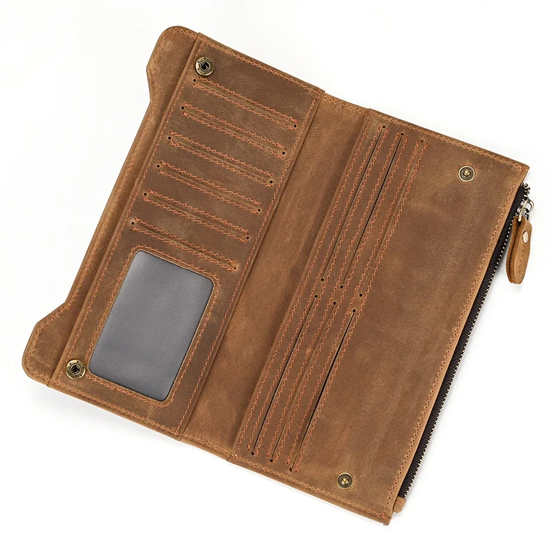 Genuine leather cash wallets vintage leather purse men women clip purse wallet luxury brand designer long wallet for male female