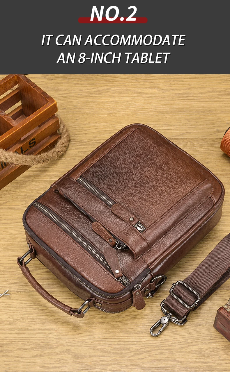 LION VERA Men's Shoulder Bag Casual Mobile Phone Zipper Bag Large Capacity Business Genuine Leather Travel Crossbody Bag