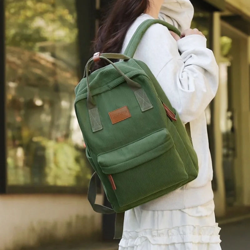 Everyday Spacious Corduroy Laptop Rucksack Shockproof Inner Layer, Wear-resistant Backpack for Short Business Trips