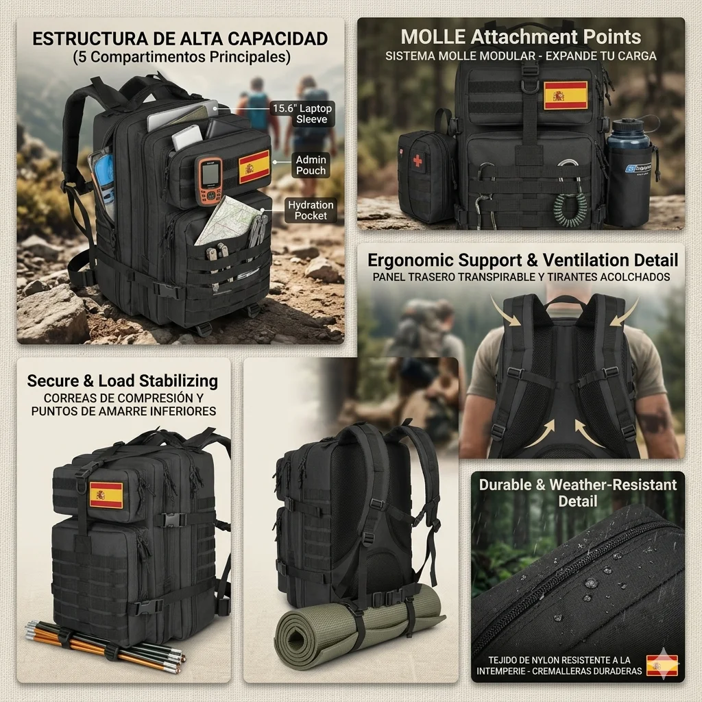 32L/50L Outdoor Backpack Military Tactical Backpack, Large Assault Pack for Camping Hiking with, Durable Daypack Rucksack for Men Travel Work Backpack
