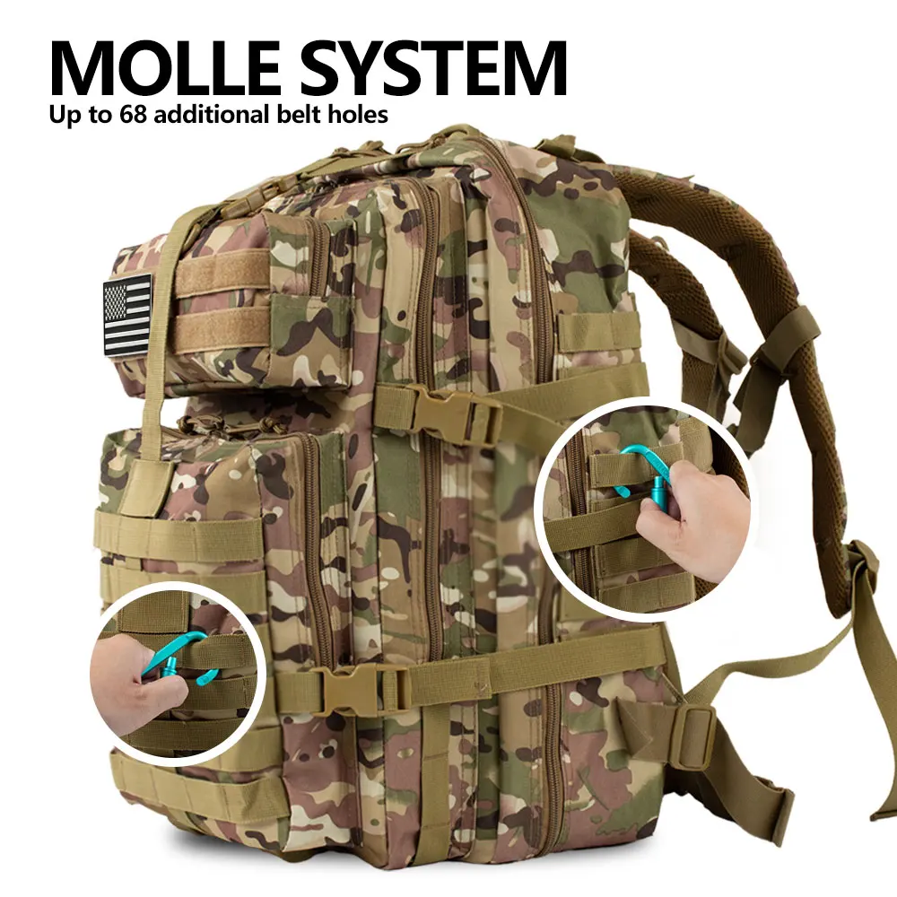32L/50L Outdoor Backpack Military Tactical Backpack, Large Assault Pack for Camping Hiking with, Durable Daypack Rucksack for Men Travel Work Backpack