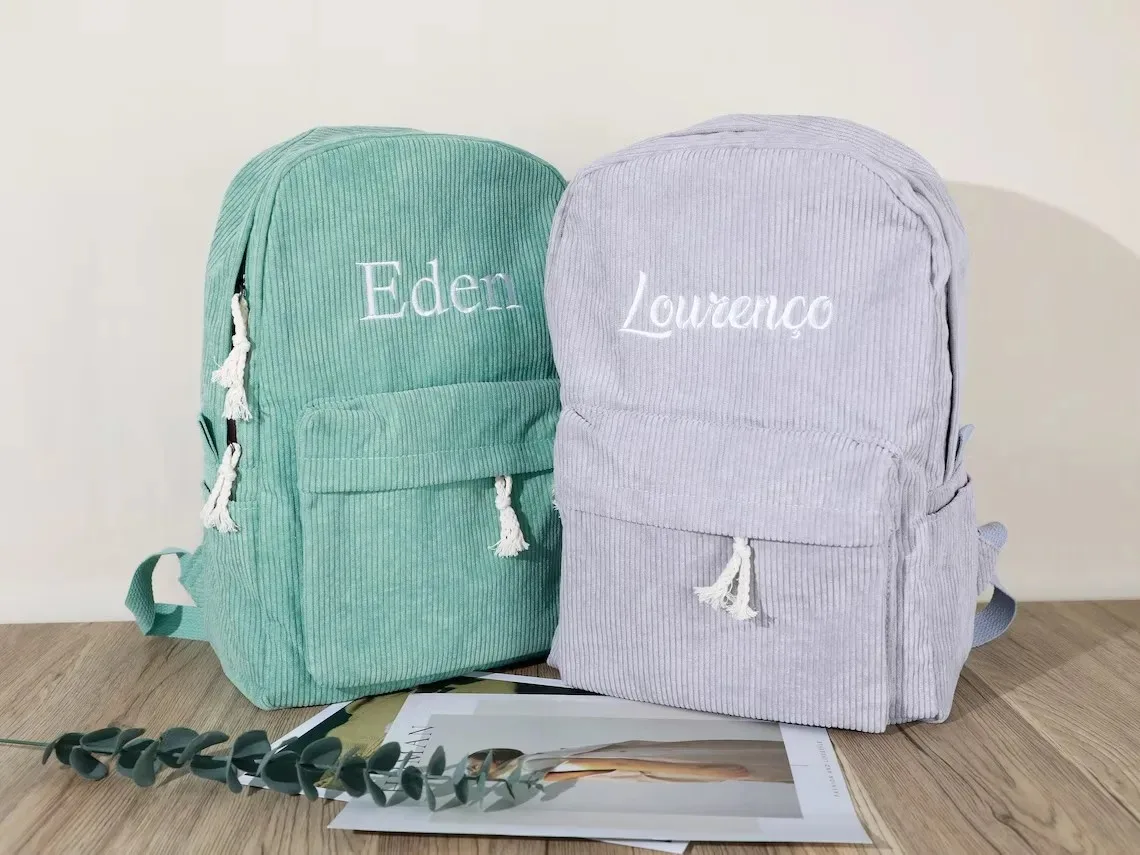 Kids School Bag Personalized Toddler Backpack Embroidered Name Child Corduroy Backpack Birthday Gift Laptop Bag Back to School
