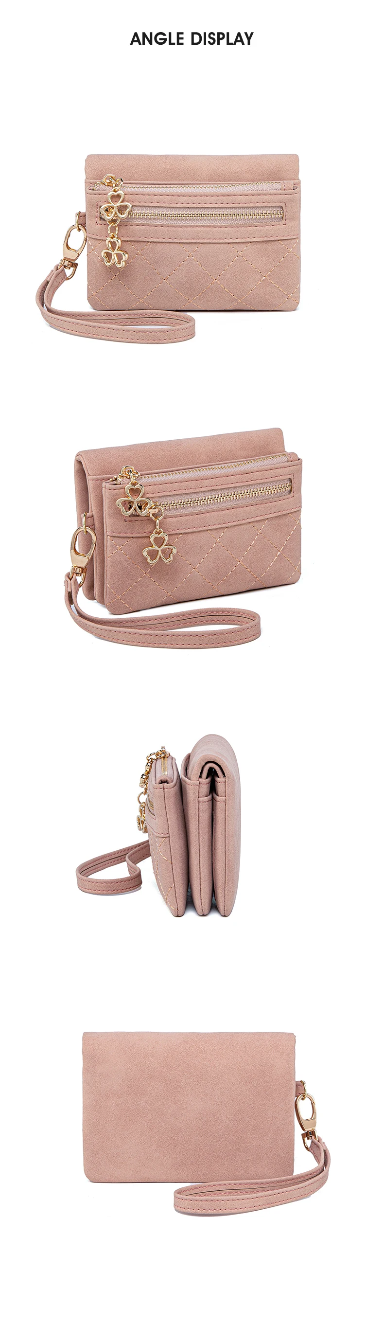 Retro Bi-Fold Women's Wallet Stylish Stitched Diamond Patterned Coin Purse High-Quality PU Leather Short Wallet with Wrist Strap