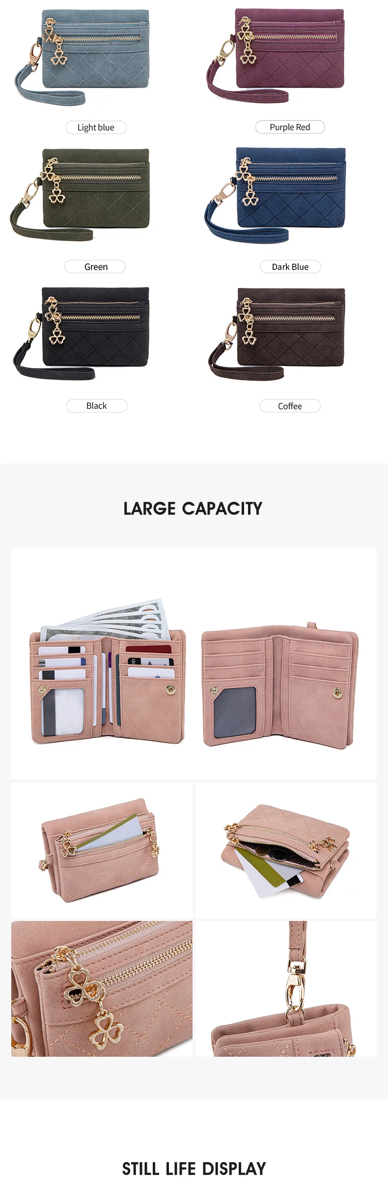 Retro Bi-Fold Women's Wallet Stylish Stitched Diamond Patterned Coin Purse High-Quality PU Leather Short Wallet with Wrist Strap