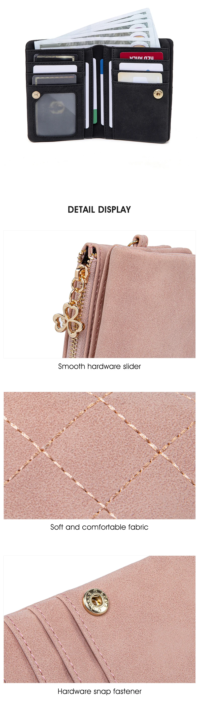 Retro Bi-Fold Women's Wallet Stylish Stitched Diamond Patterned Coin Purse High-Quality PU Leather Short Wallet with Wrist Strap