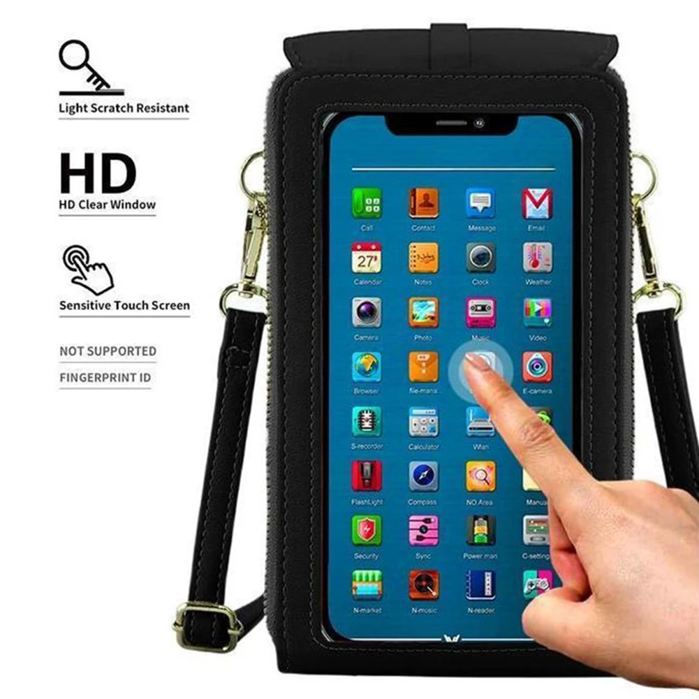 Phone Cross-Body Purse With Touchscreen Window Premium Leather RFID-Blocking Lightweight Women's Shoulder Bag Wallet Purse