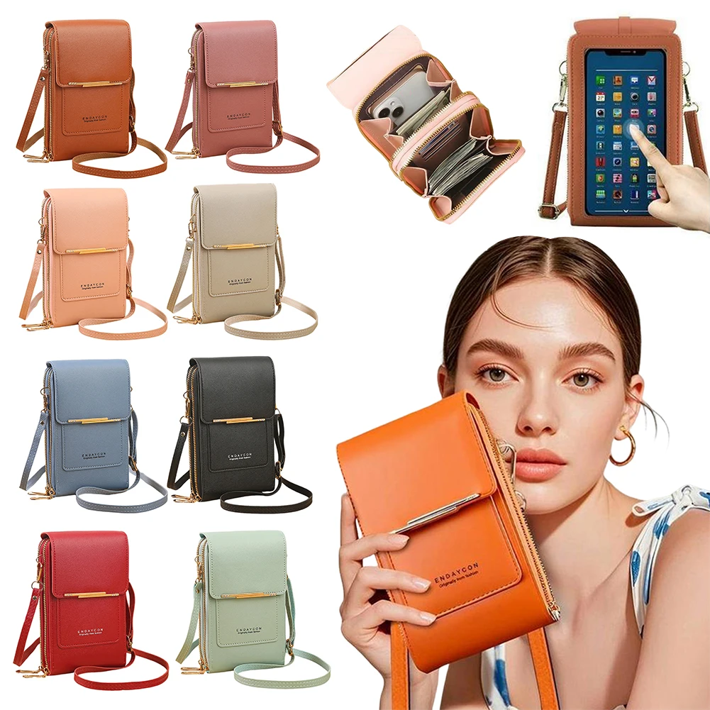 Phone Cross-Body Purse With Touchscreen Window Premium Leather RFID-Blocking Lightweight Women's Shoulder Bag Wallet Purse