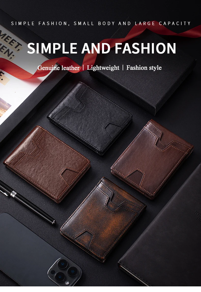 SCHLATUM Front Pocket Wallet for Men Slim Lightweight RFID Blocking Genuine Leather Bifold Thin Wallet with 10 Card Slots