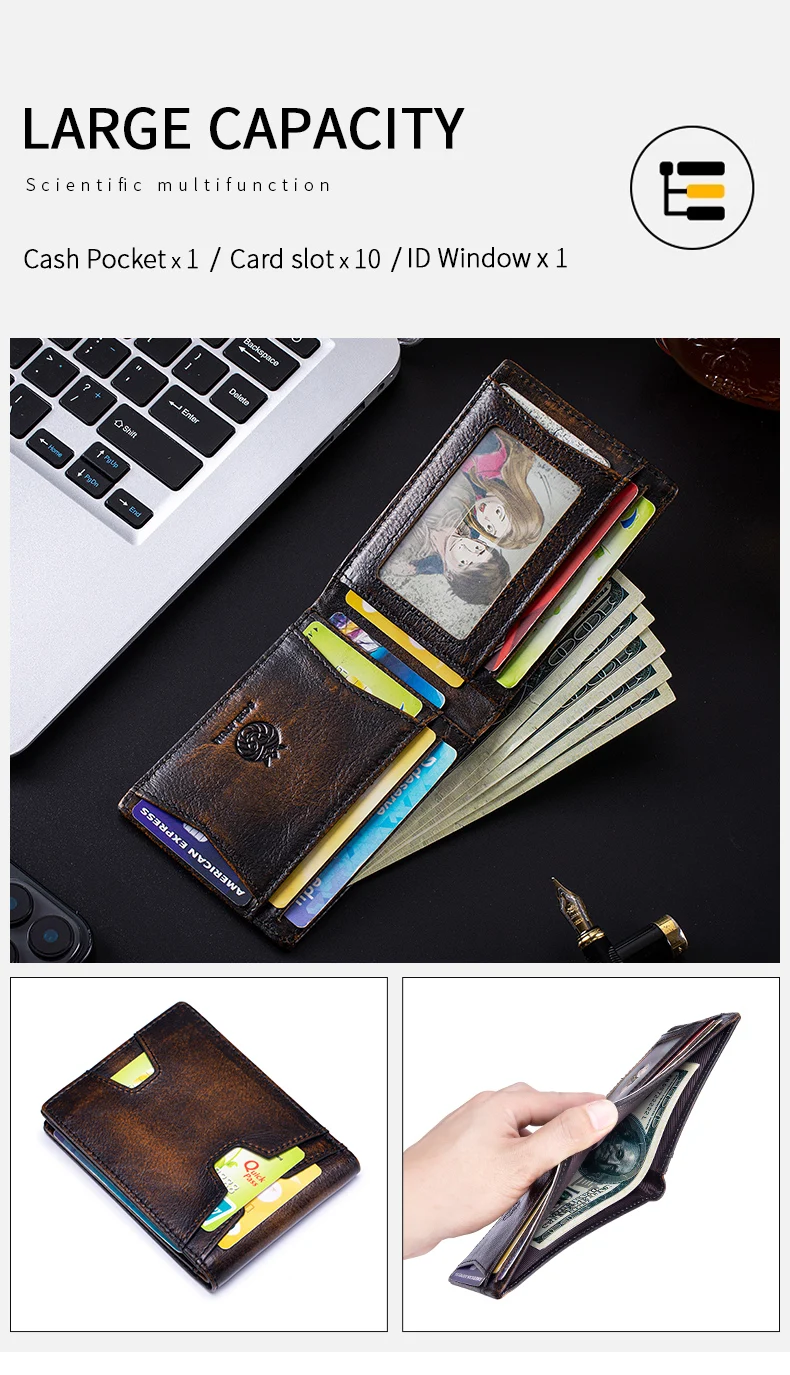 SCHLATUM Front Pocket Wallet for Men Slim Lightweight RFID Blocking Genuine Leather Bifold Thin Wallet with 10 Card Slots