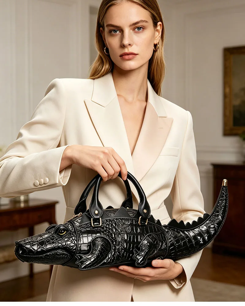 New Trendy Crocodile Shape Handbag for Women, Europe and America Fashion Tote Designer Female Casual Shoulder Crossbody Bag Ins