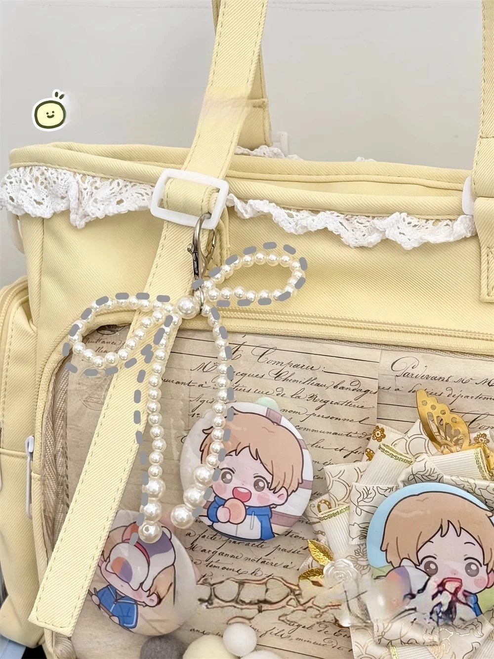 Japanese 2D Anime Itabag Ballet Girl Large Appetite Single Shoulder Crossbody Bag With Clear Pocket Lace Trim Gift For Friends