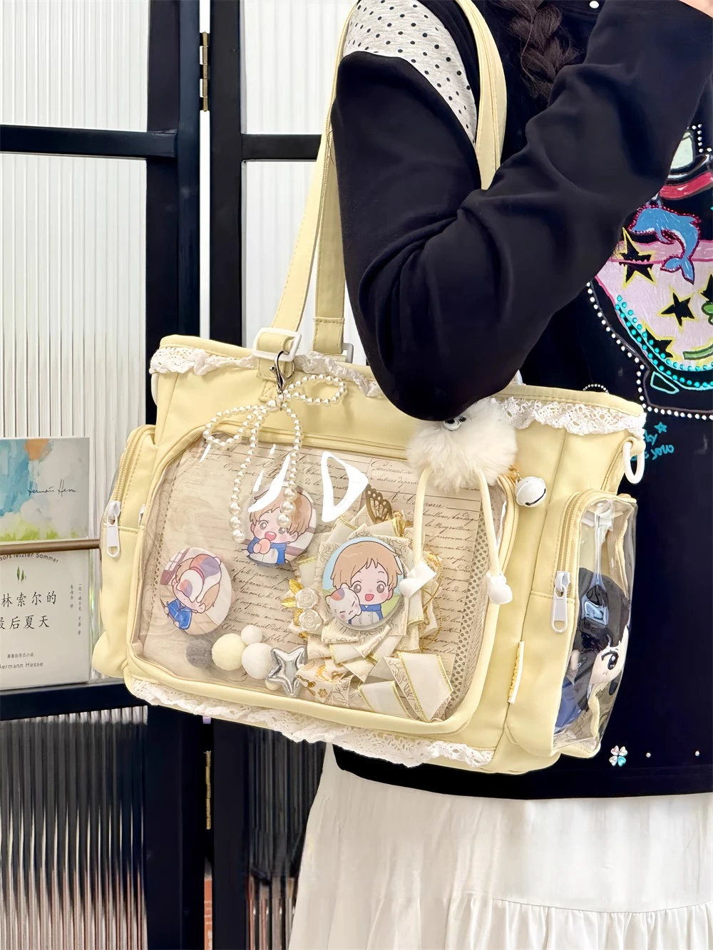 Japanese 2D Anime Itabag Ballet Girl Large Appetite Single Shoulder Crossbody Bag With Clear Pocket Lace Trim Gift For Friends