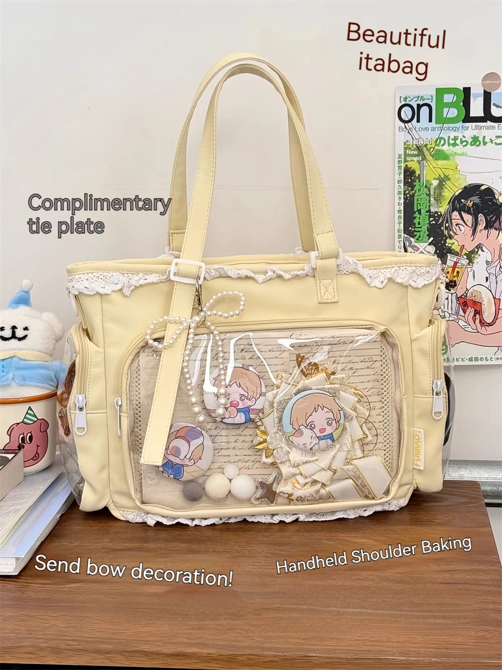 Japanese 2D Anime Itabag Ballet Girl Large Appetite Single Shoulder Crossbody Bag With Clear Pocket Lace Trim Gift For Friends