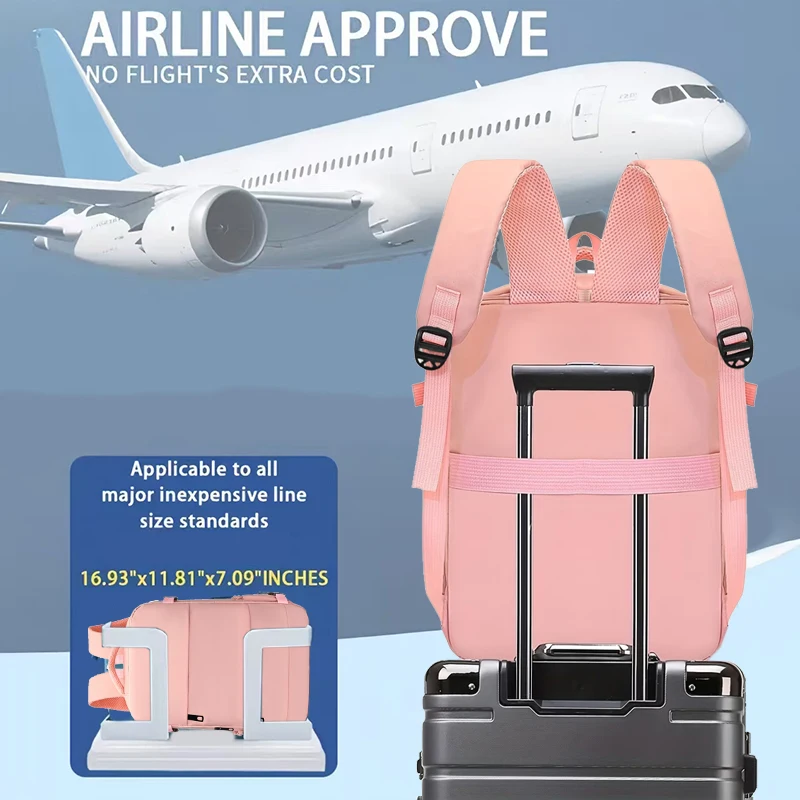 Versatile Women's Travel Backpack with Shoe Compartment, Multi-pocket Laptop Bag with Luggage Strap for Work & Trips
