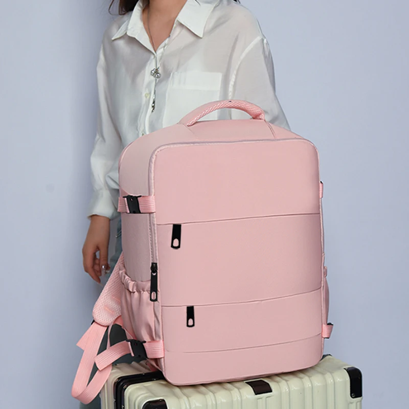 Versatile Women's Travel Backpack with Shoe Compartment, Multi-pocket Laptop Bag with Luggage Strap for Work & Trips