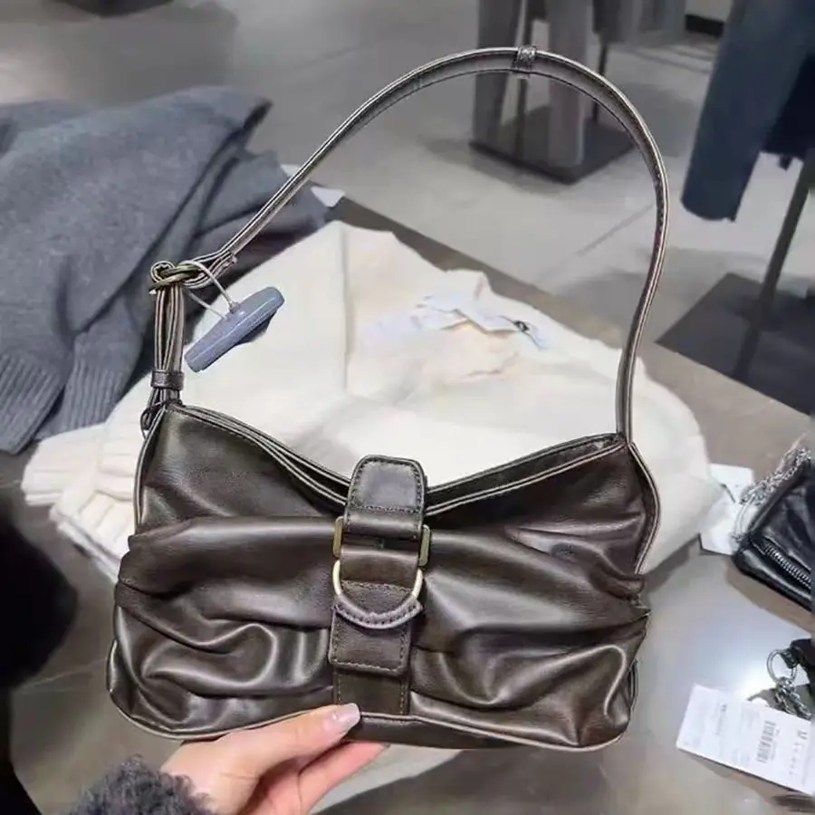 JIAERDI Hot Girls Vintage Crinkled Brown Handbag Women Harajuku Buckle Tote Bag Ladies Luxury Trendy Leather Y2k Shoulder Bag