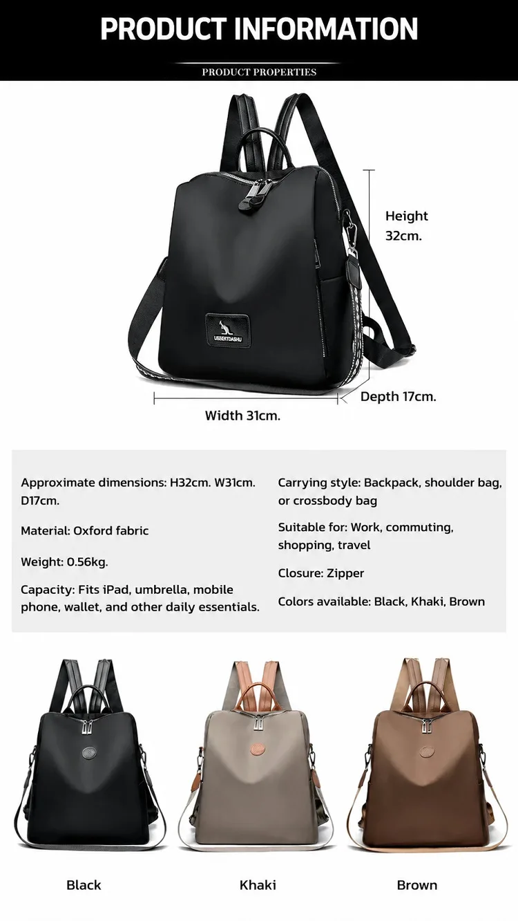 Thickened Oxford Fabric Backpack with Multiple Carrying Methods, Large Capacity, Luggage Trolley Compatible