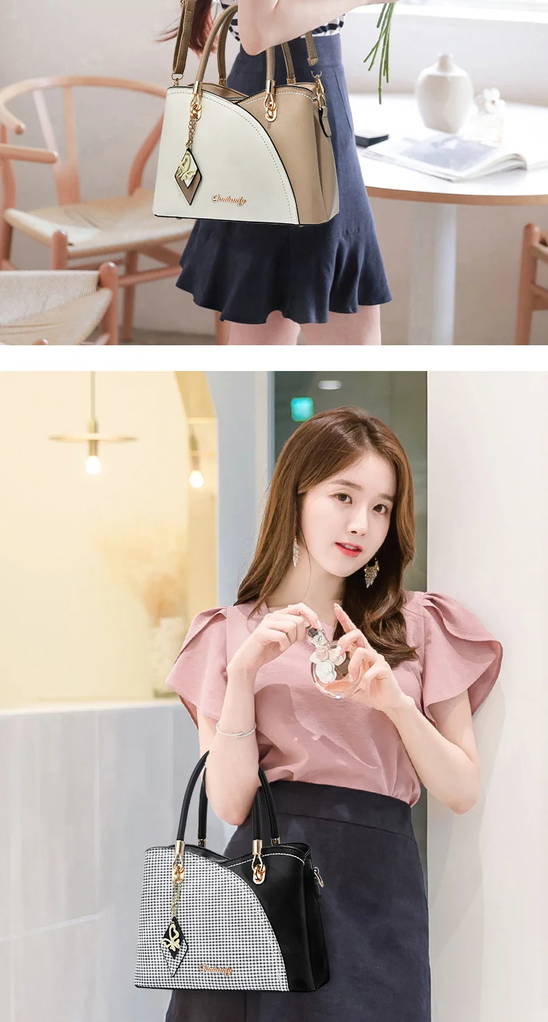 Color-blocked commuter versatile gift new fashion handbag large-capacity plaid color-blocking middle-aged women's shoulder cross