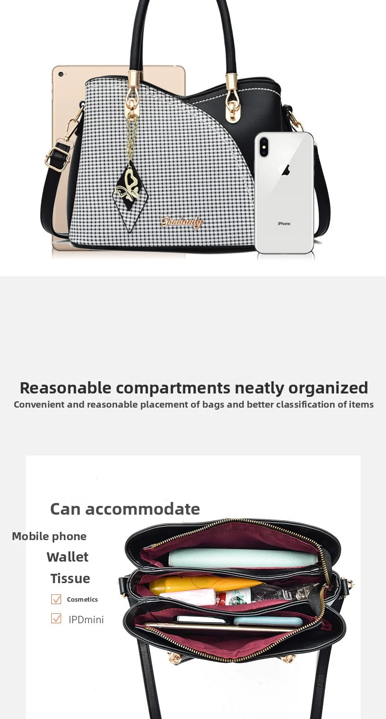 Color-blocked commuter versatile gift new fashion handbag large-capacity plaid color-blocking middle-aged women's shoulder cross