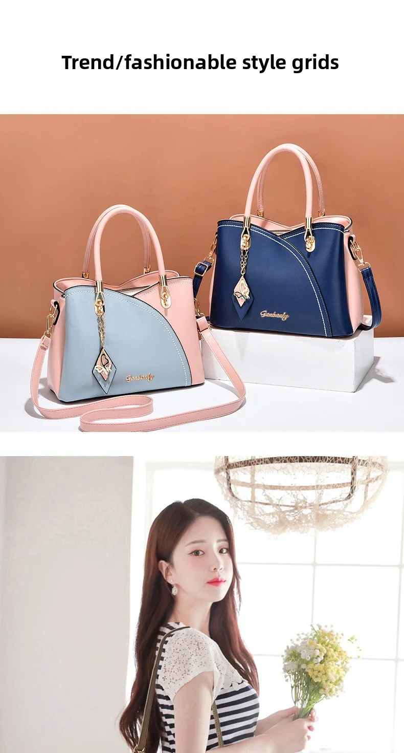 Color-blocked commuter versatile gift new fashion handbag large-capacity plaid color-blocking middle-aged women's shoulder cross