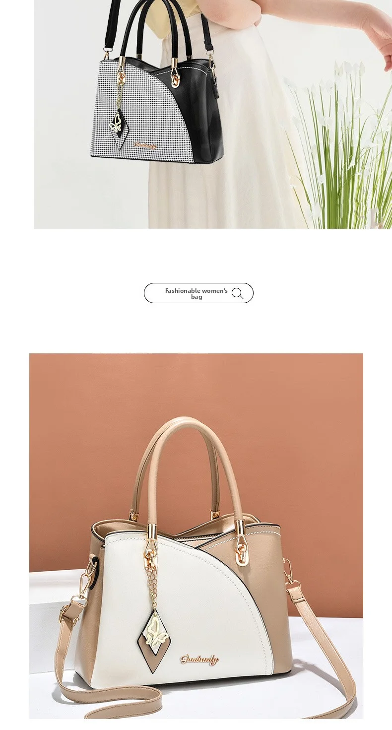 Color-blocked commuter versatile gift new fashion handbag large-capacity plaid color-blocking middle-aged women's shoulder cross