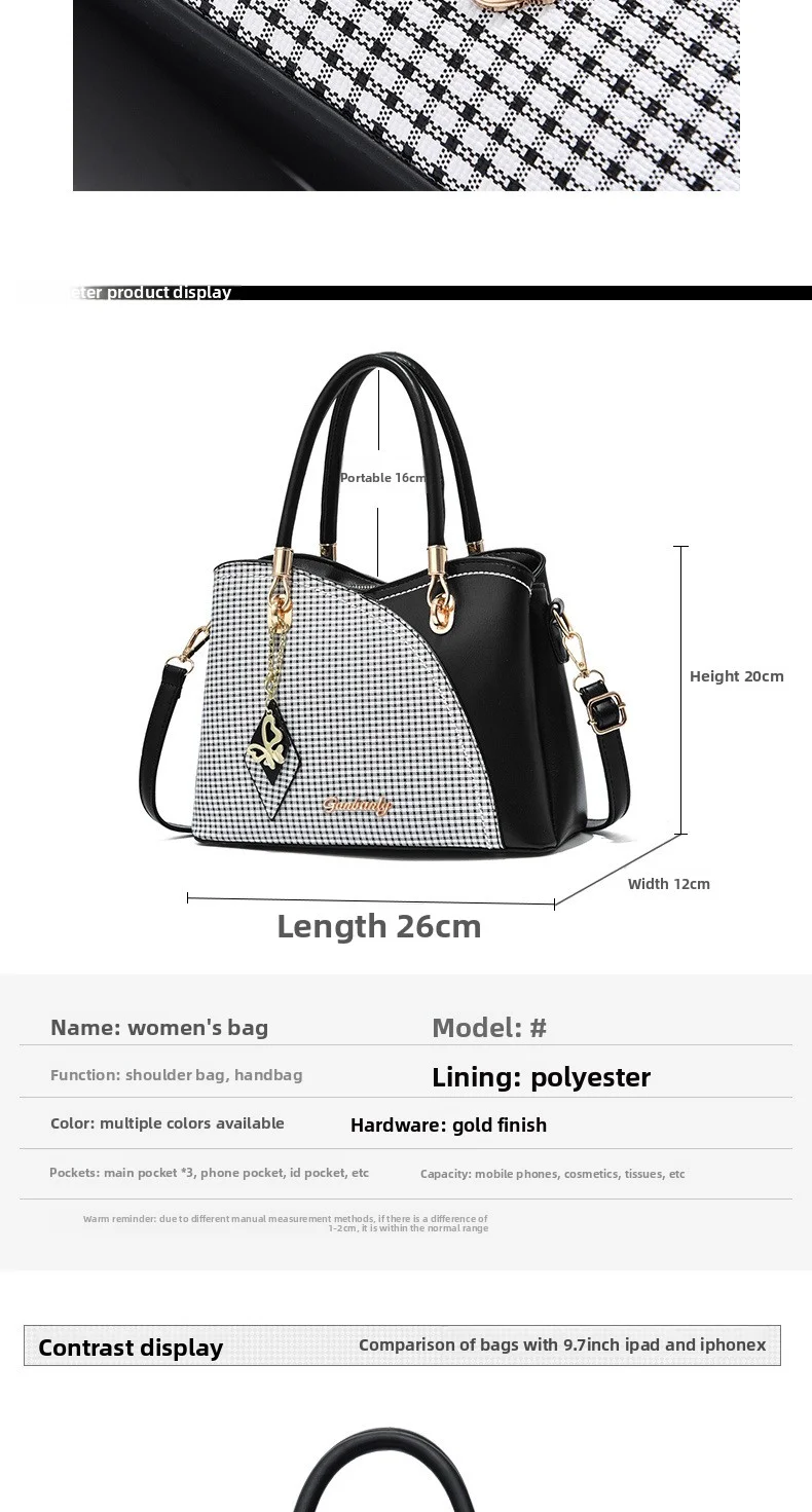 Color-blocked commuter versatile gift new fashion handbag large-capacity plaid color-blocking middle-aged women's shoulder cross