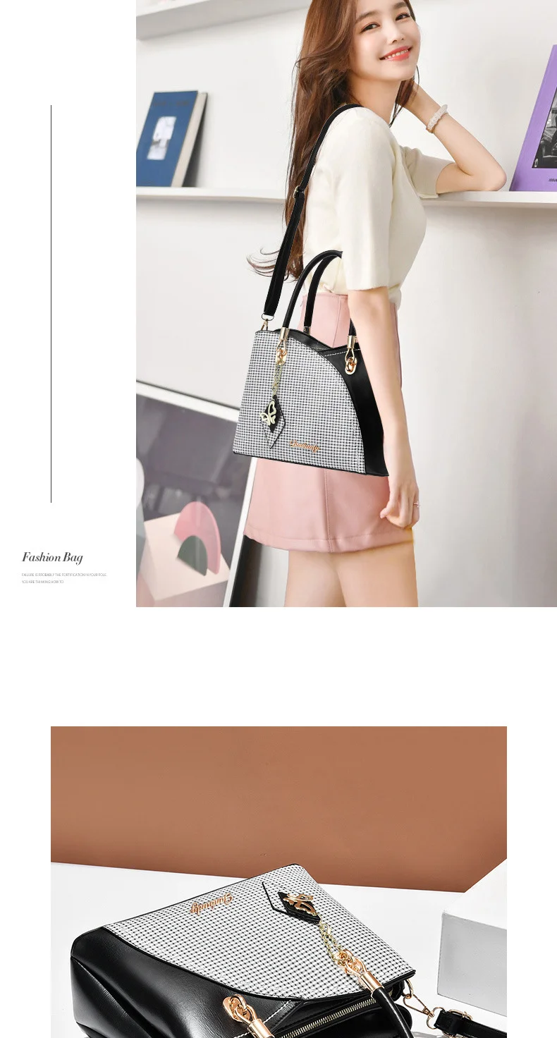 Color-blocked commuter versatile gift new fashion handbag large-capacity plaid color-blocking middle-aged women's shoulder cross