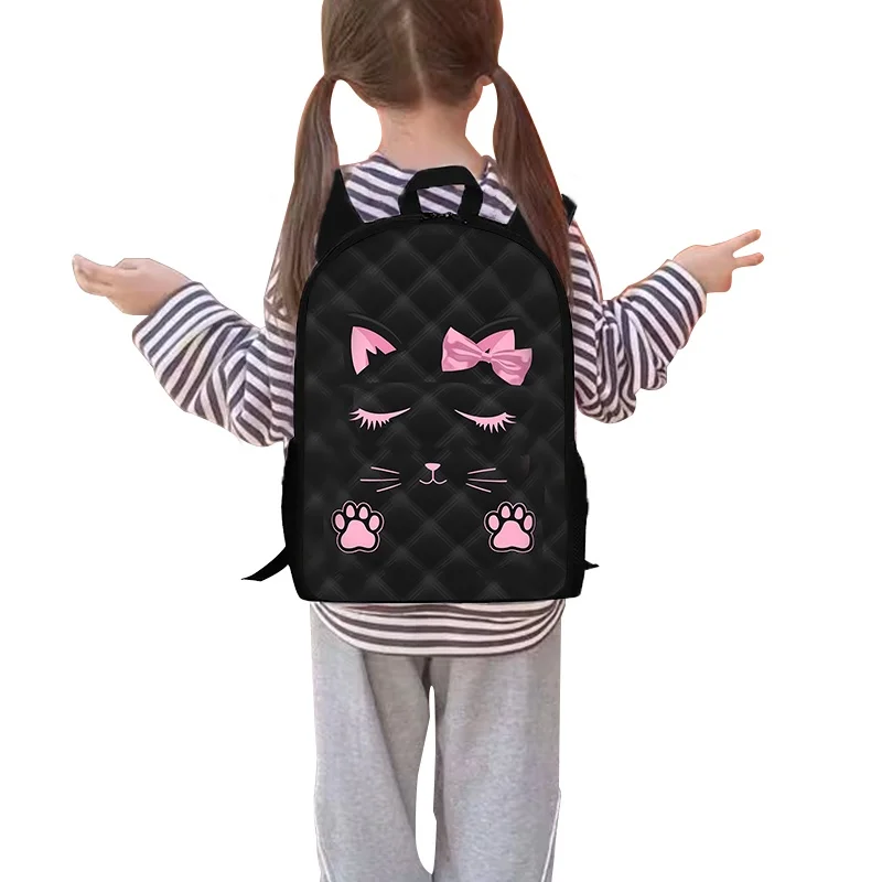Pink Cat Three Piece Set Backpacks For Boy And Girls Best Gifts 2D Flat Cartoon School Bag For Children