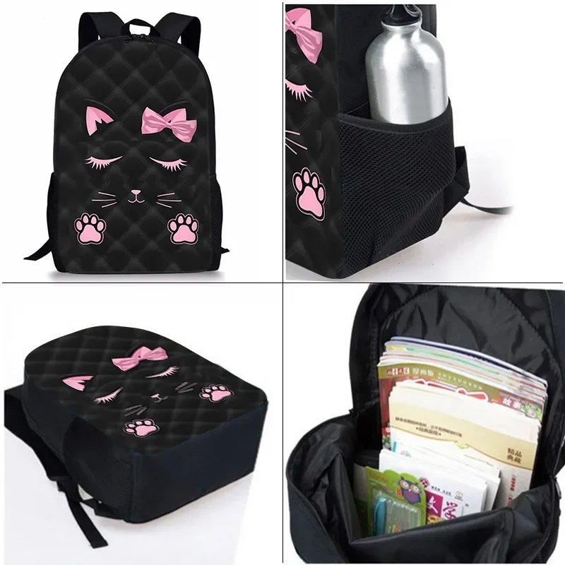 Pink Cat Three Piece Set Backpacks For Boy And Girls Best Gifts 2D Flat Cartoon School Bag For Children