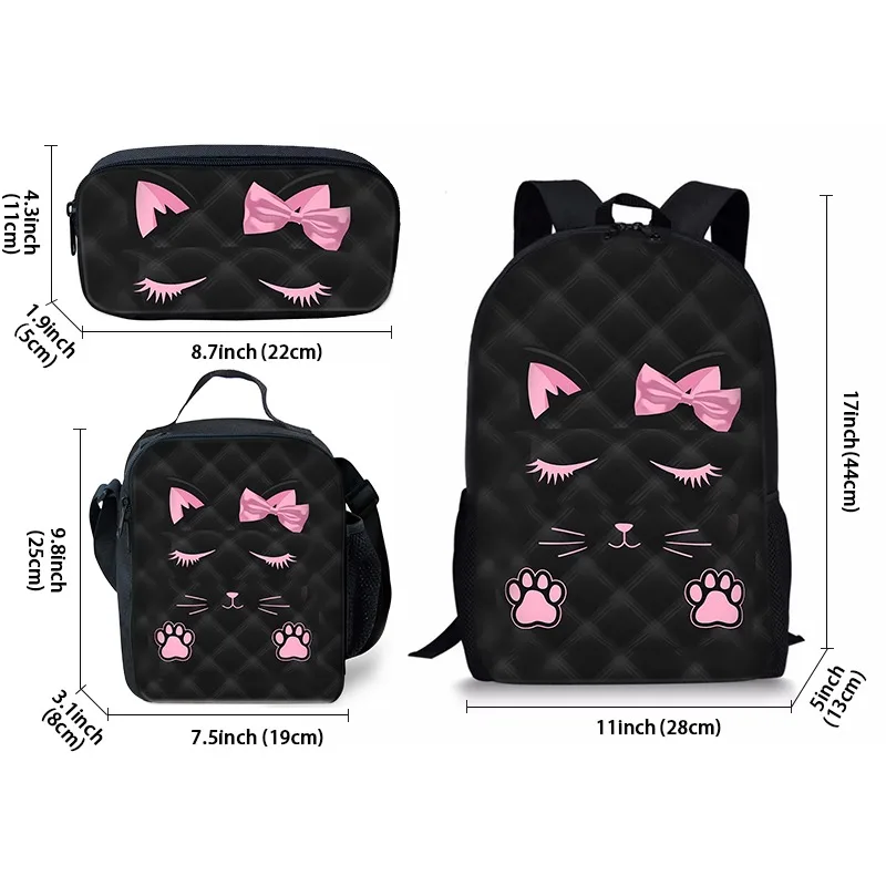 Pink Cat Three Piece Set Backpacks For Boy And Girls Best Gifts 2D Flat Cartoon School Bag For Children