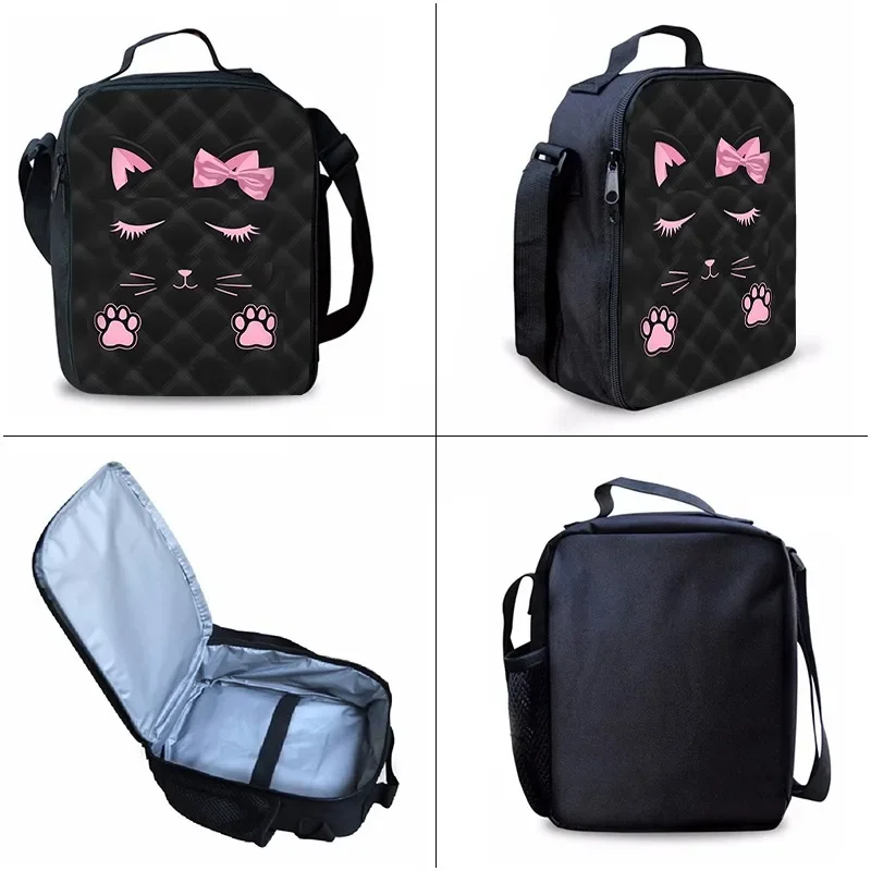 Pink Cat Three Piece Set Backpacks For Boy And Girls Best Gifts 2D Flat Cartoon School Bag For Children