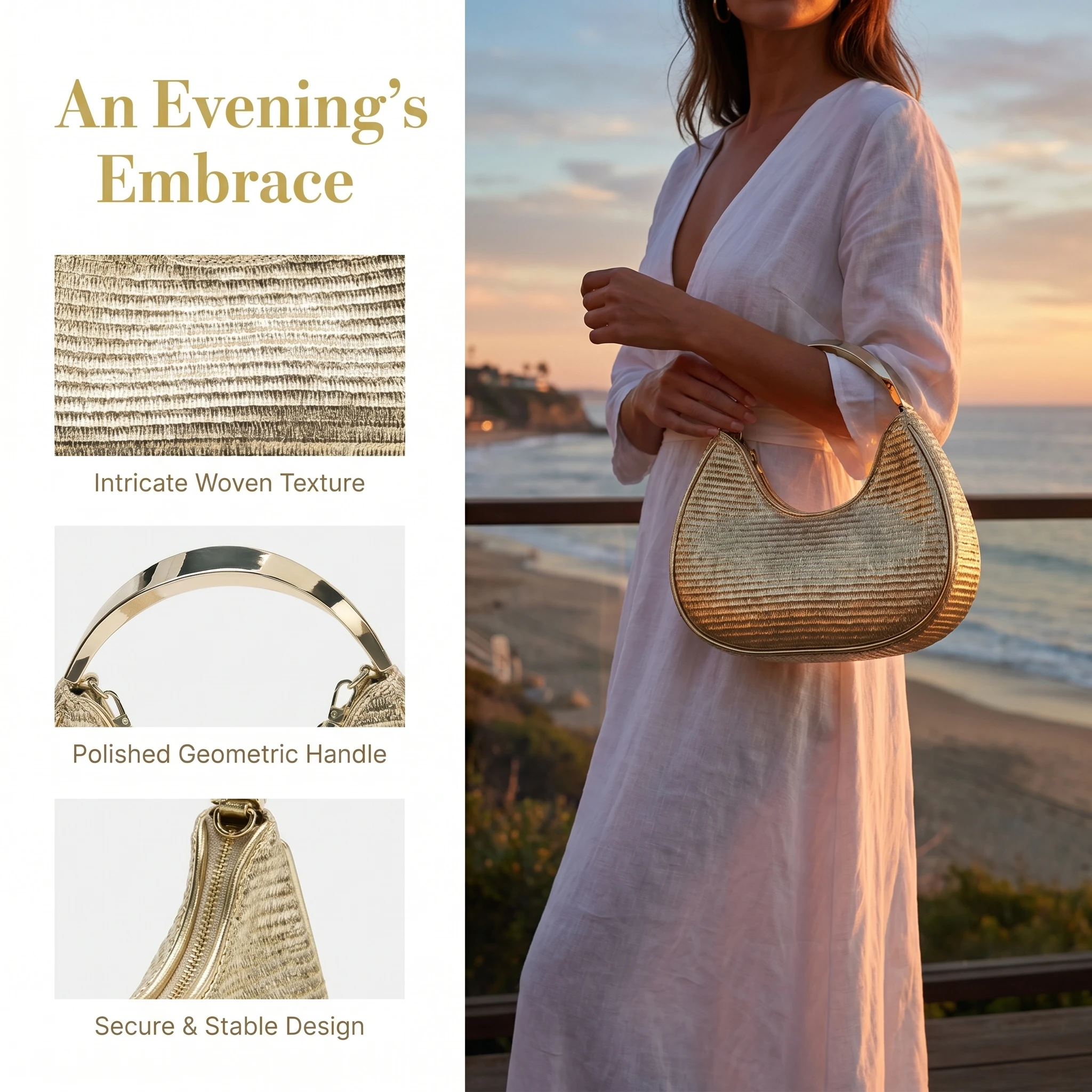 Women Luxury Golden Textured Hobo Bag Metal Top Handle Evening Clutch Bag Detachable Crossbody Chain Strap Party Wedding Handbag
